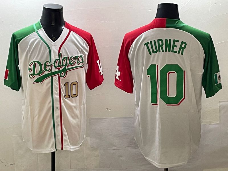 Men Los Angeles Dodgers #10 Turner White Green Game 2025 Nike MLB Jersey style 7